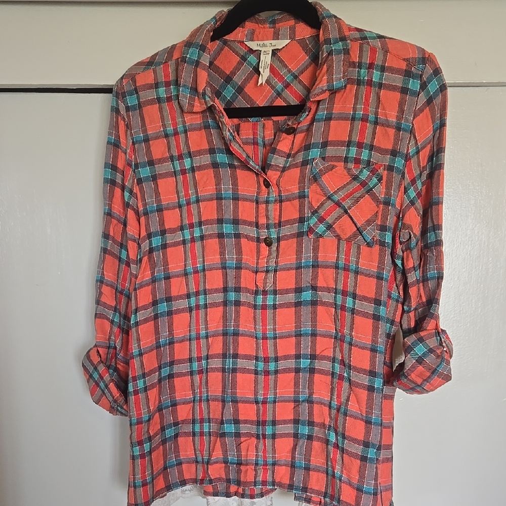 MJ Coral and Turquoise Plaid Shirt